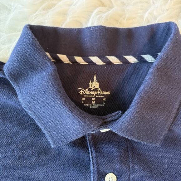 Disney Parks Polo Shirt Mens M Cotton Blend Knit Embroidered Grumpy Dwarf Blue - Picture 2 of 9